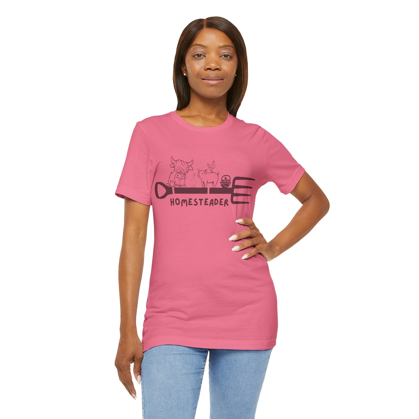 T-Shirt with Garden Fork and Farm Animals - Homesteader