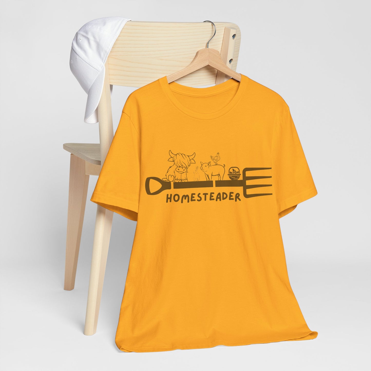 T-Shirt with Garden Fork and Farm Animals - Homesteader