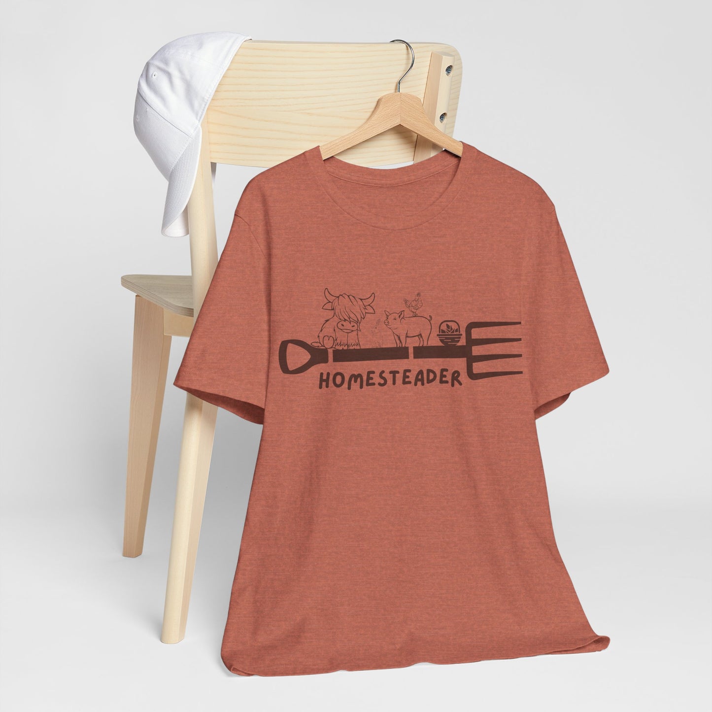 T-Shirt with Garden Fork and Farm Animals - Homesteader