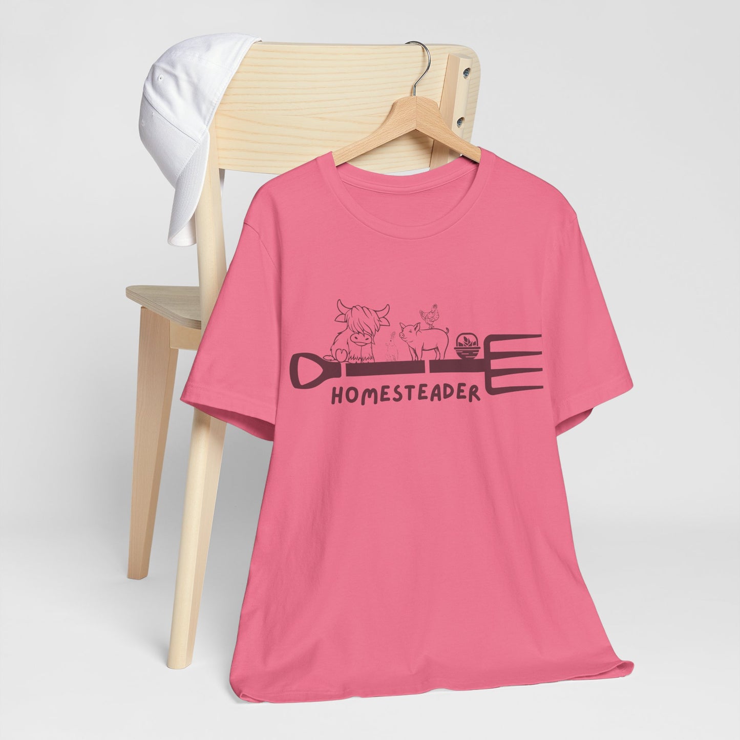 T-Shirt with Garden Fork and Farm Animals - Homesteader