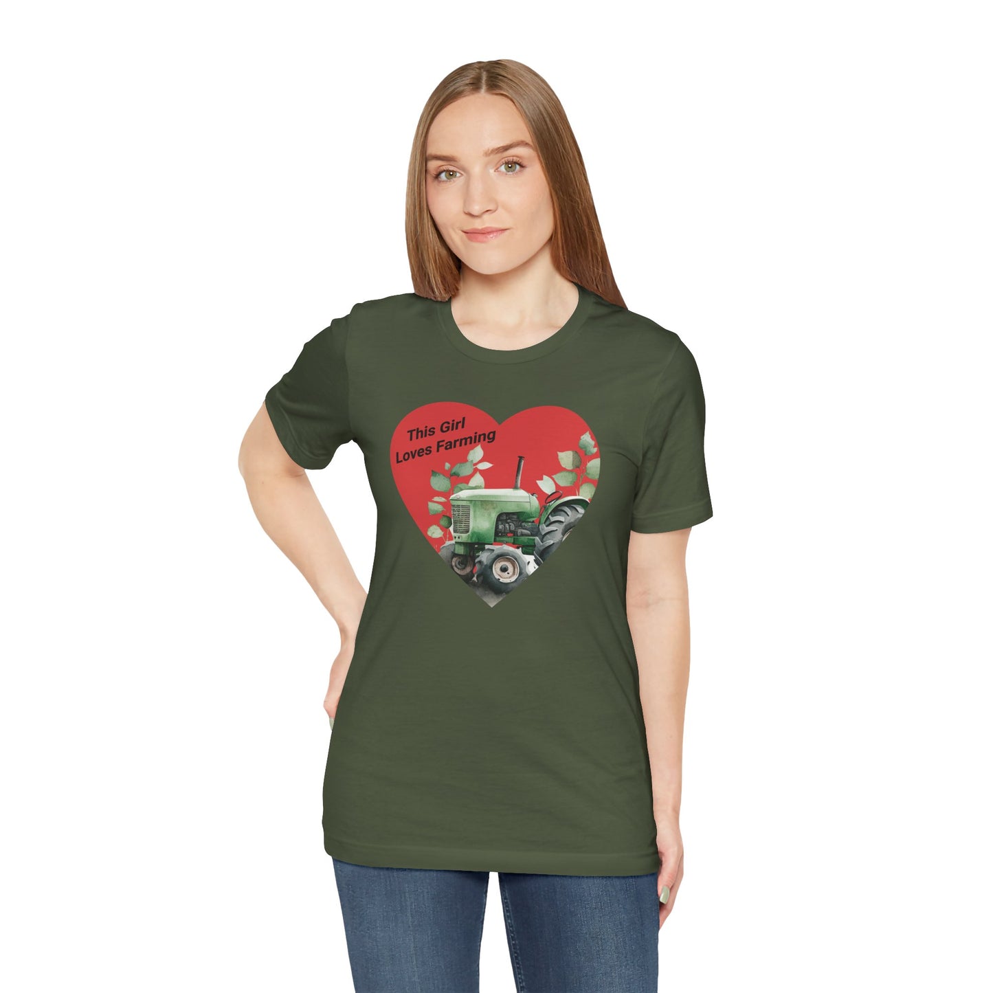 Farm Girl Tee with Heart Tractor Design, Valentine's Day, Ladies Farm Wear, Country Living