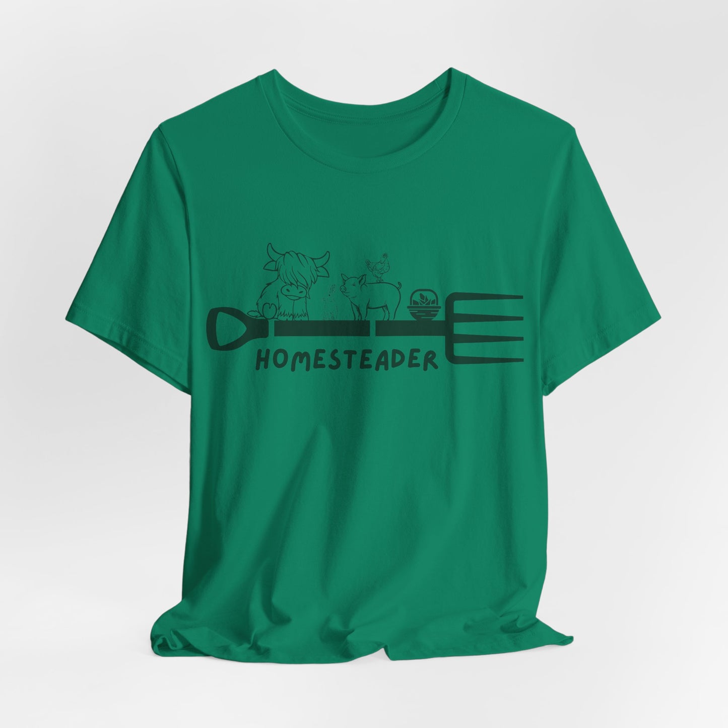 T-Shirt with Garden Fork and Farm Animals - Homesteader