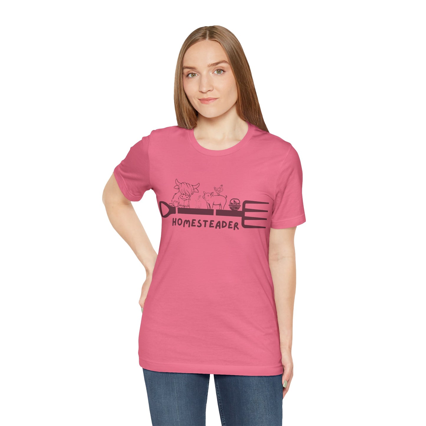 T-Shirt with Garden Fork and Farm Animals - Homesteader