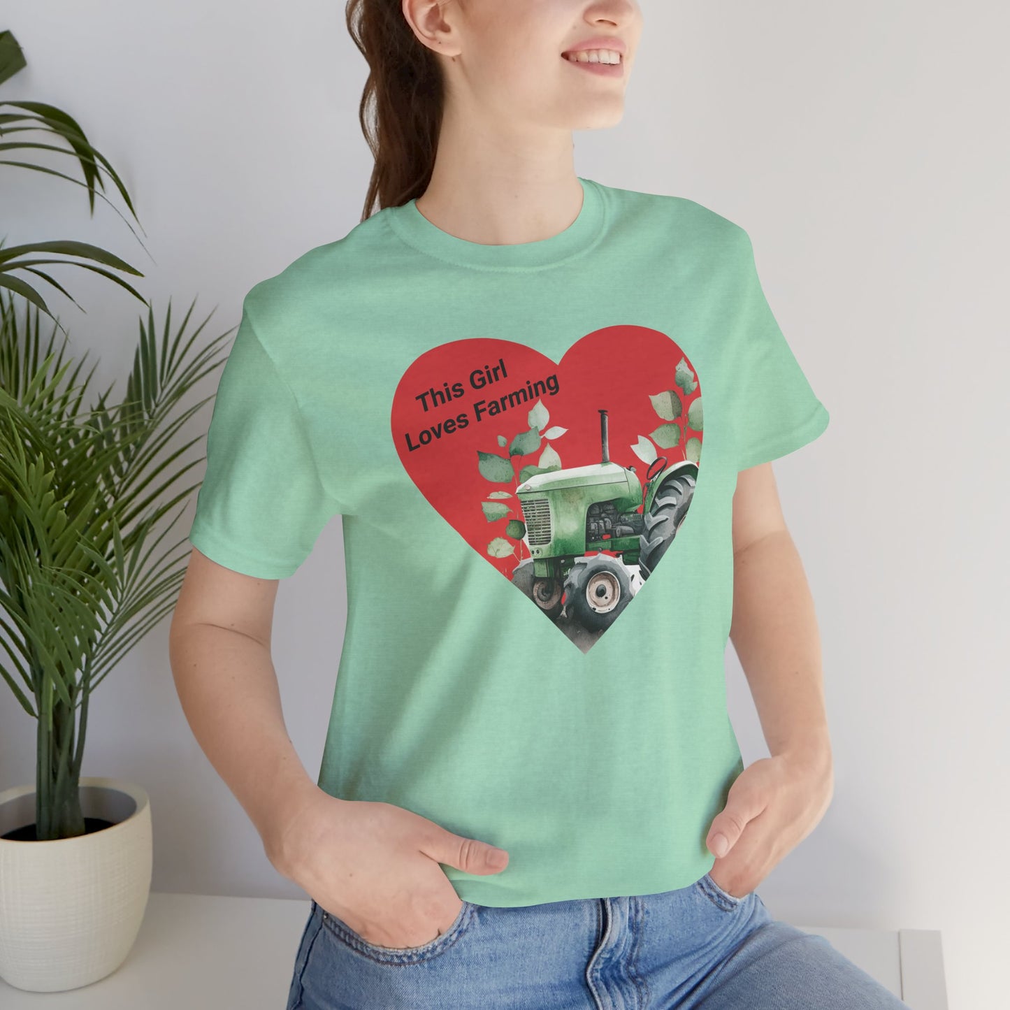 Farm Girl Tee with Heart Tractor Design, Valentine's Day, Ladies Farm Wear, Country Living