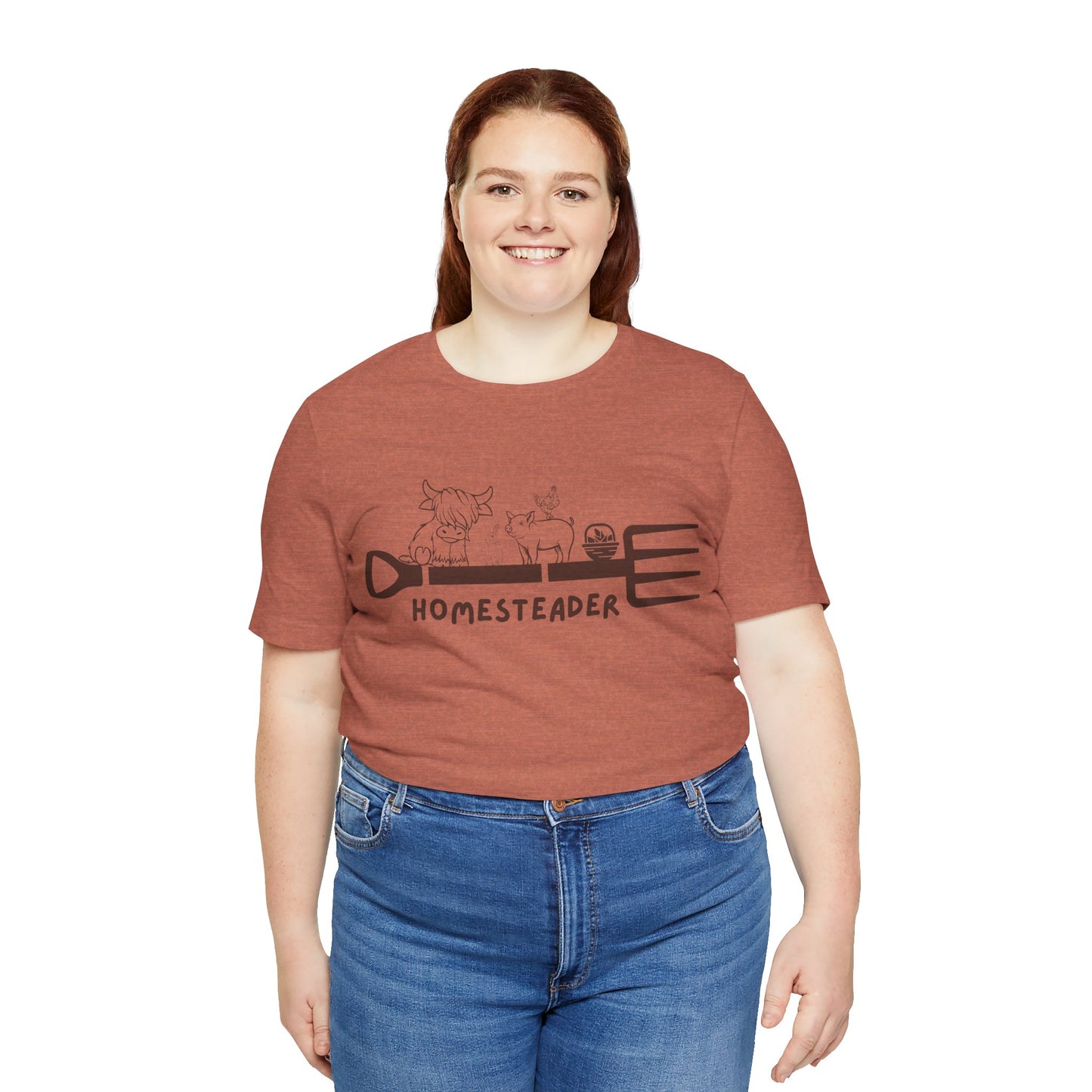 T-Shirt with Garden Fork and Farm Animals - Homesteader