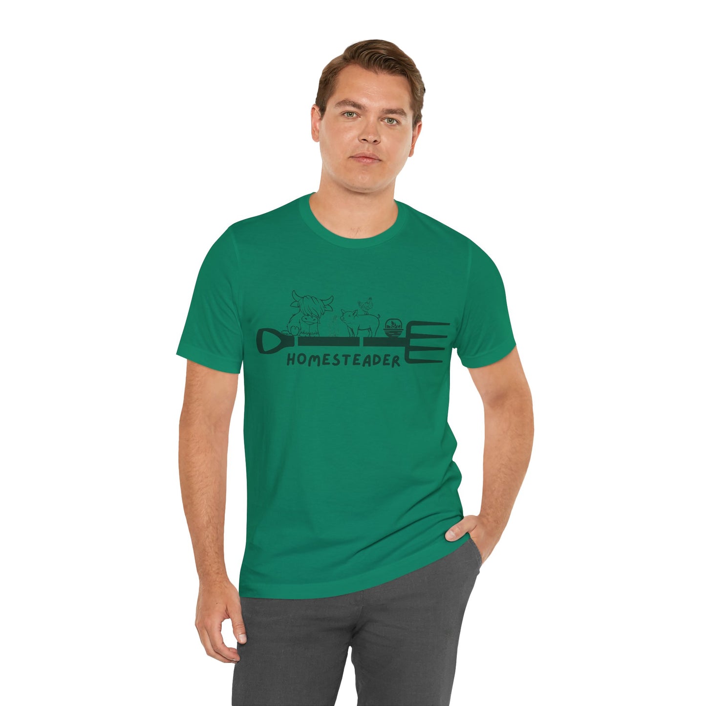 T-Shirt with Garden Fork and Farm Animals - Homesteader