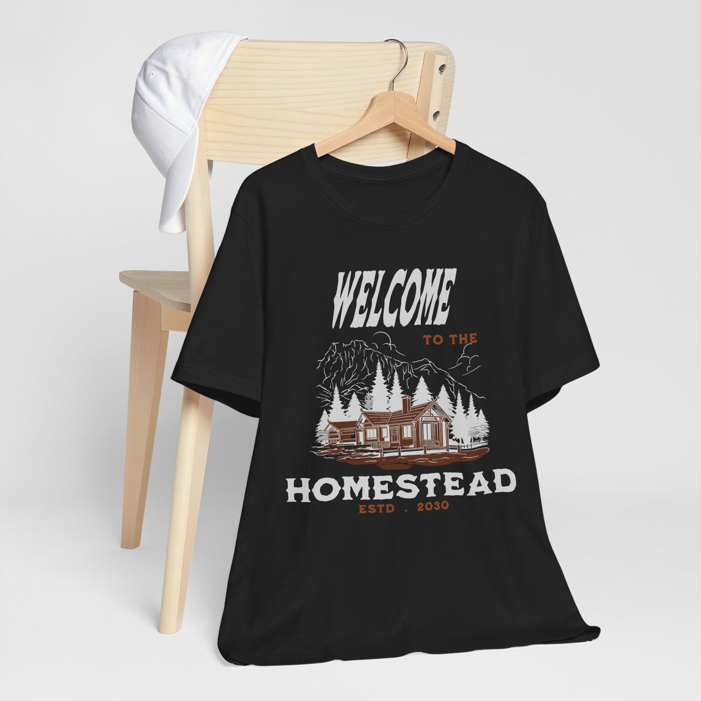 Mountain Cabin Unisex Tee - Welcome to the Homestead Graphic