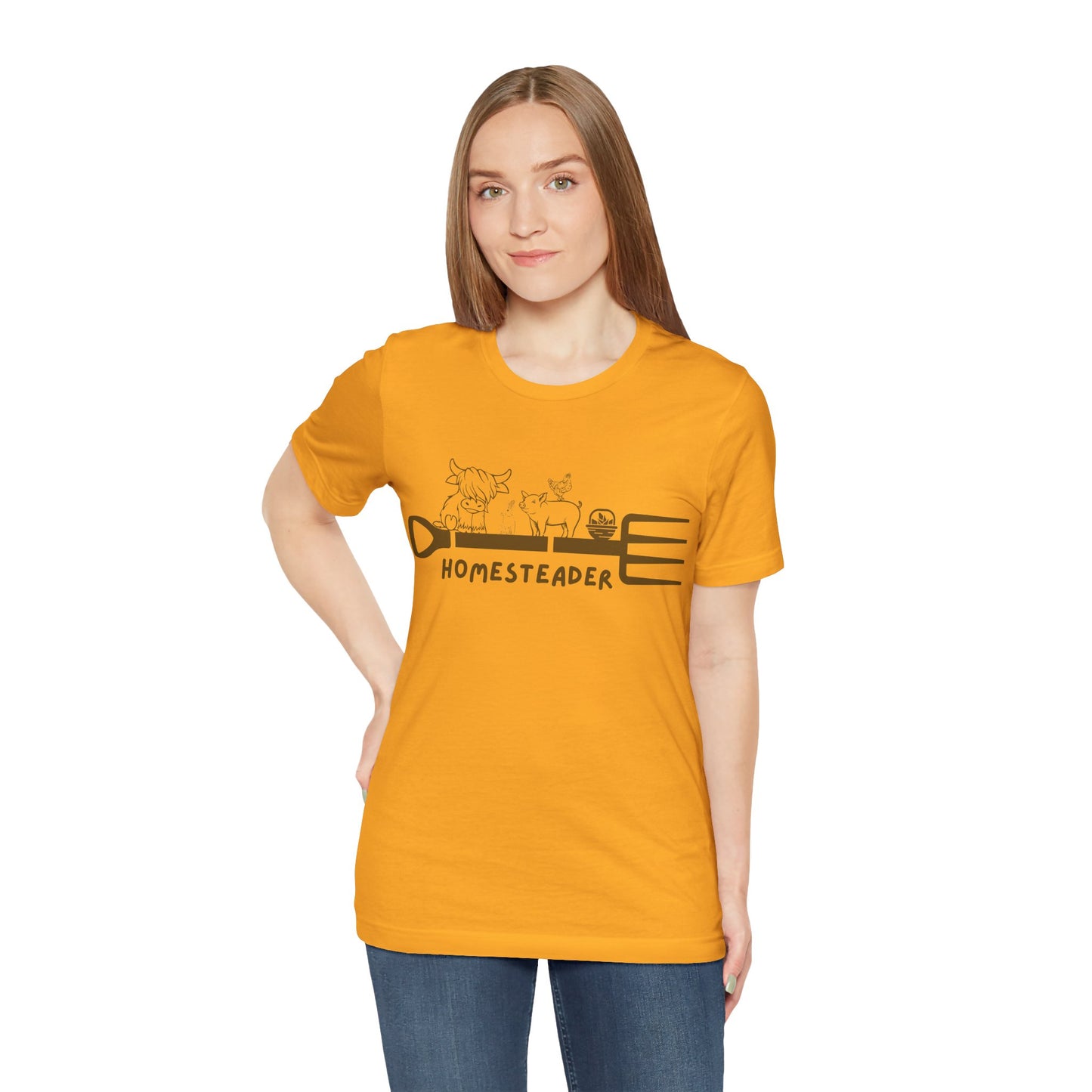 T-Shirt with Garden Fork and Farm Animals - Homesteader