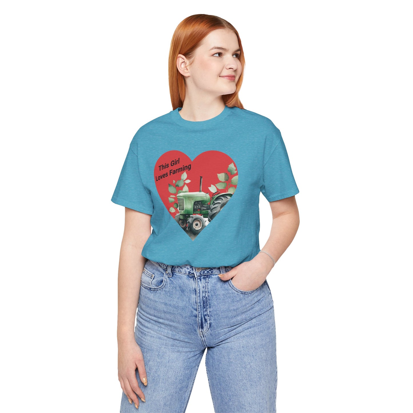 Farm Girl Tee with Heart Tractor Design, Valentine's Day, Ladies Farm Wear, Country Living