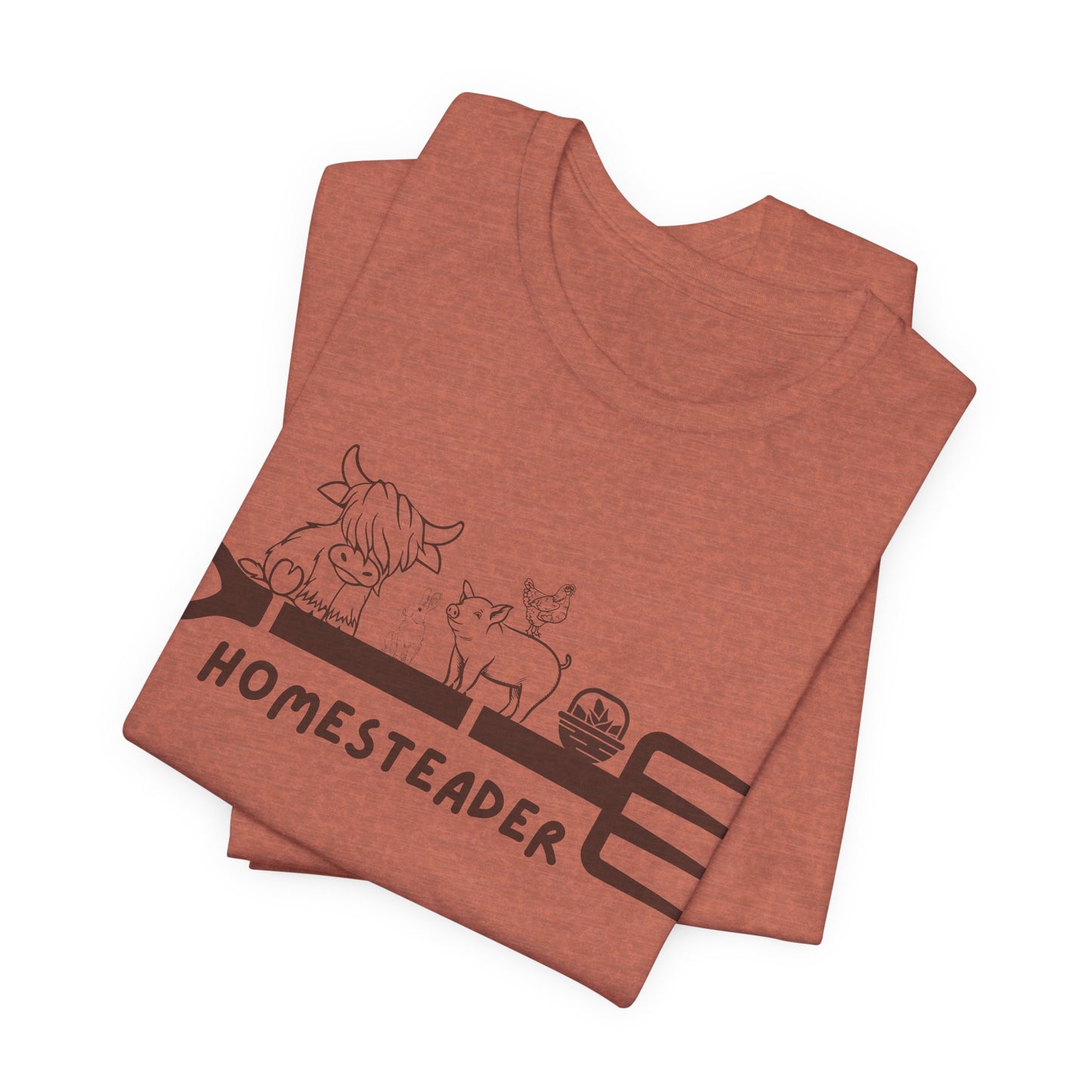 T-Shirt with Garden Fork and Farm Animals - Homesteader