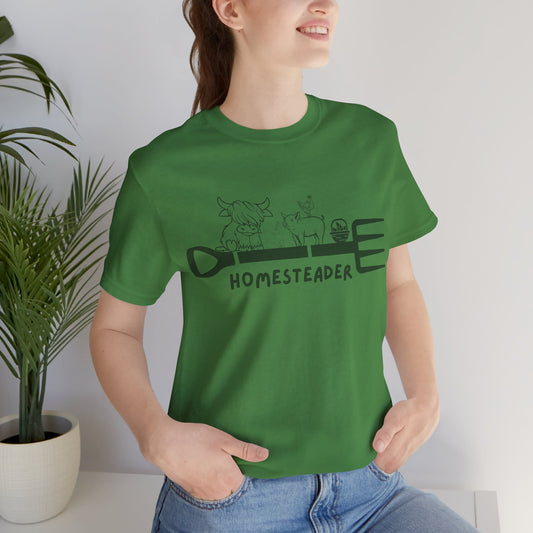 T-Shirt with Garden Fork and Farm Animals - Homesteader