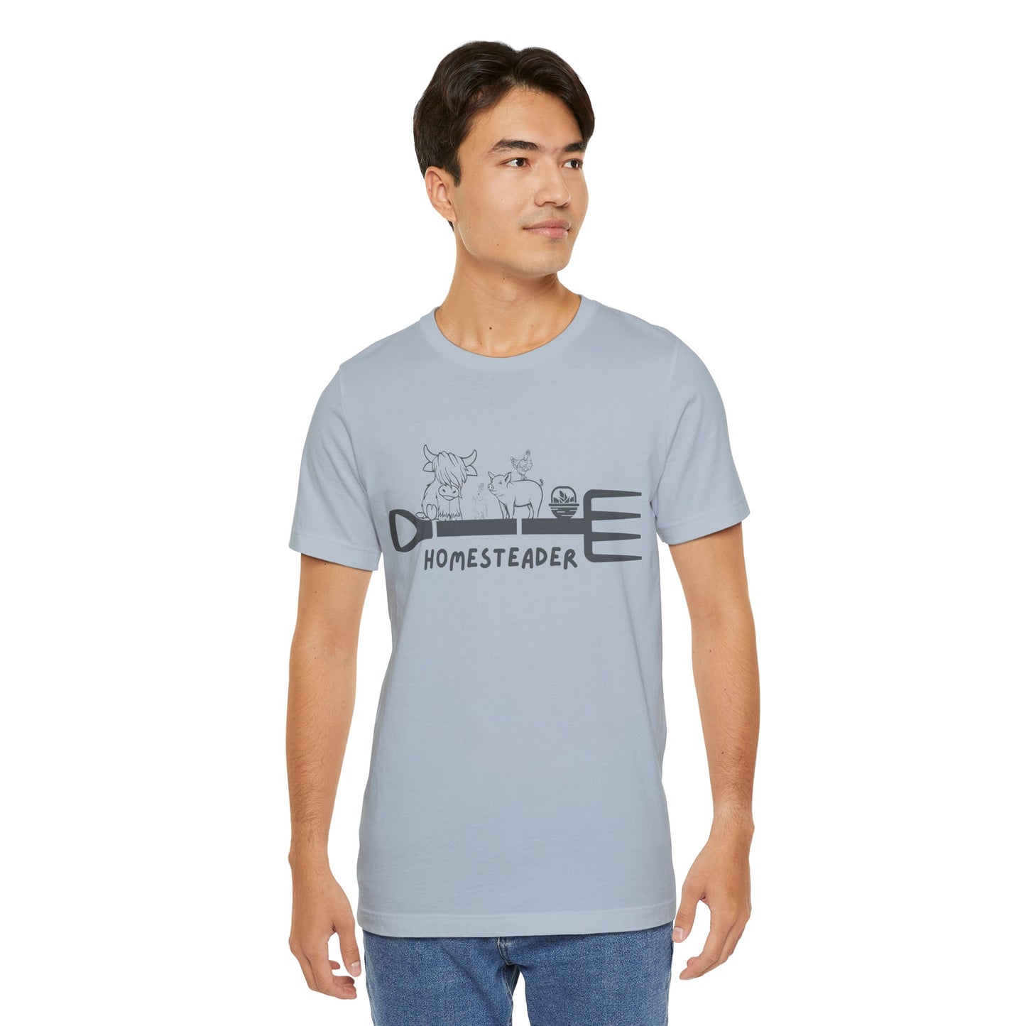 T-Shirt with Garden Fork and Farm Animals - Homesteader