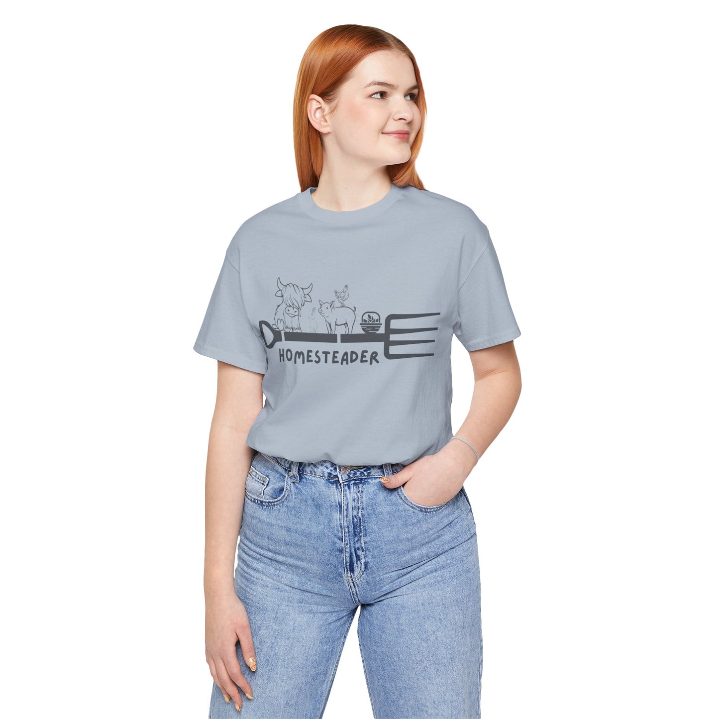 T-Shirt with Garden Fork and Farm Animals - Homesteader